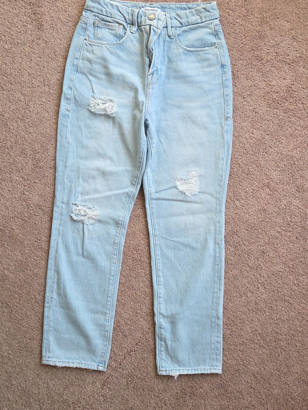 Good American Light Blue Distressed Crop Jean